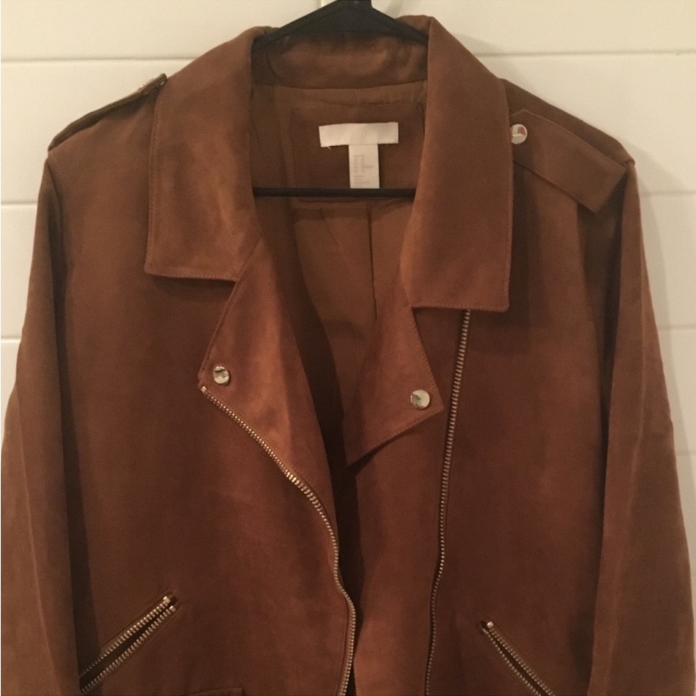 Final H&M Brown Faux Suede Biker Jacket Sz 16 - Picture 9 of 9